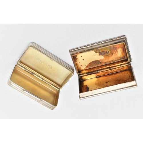 145 - TWO SILVER ASPREY & CO. LTD SNUFF BOXES, both of rectangular outline, the first with engine turned d... 