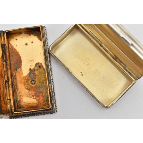 145 - TWO SILVER ASPREY & CO. LTD SNUFF BOXES, both of rectangular outline, the first with engine turned d... 