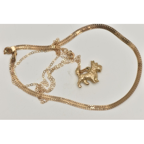 82 - A 9CT GOLD BRACELET, DOG PENDANT AND CHAIN, the articulated bracelet, fitted with a spring clasp, ha... 