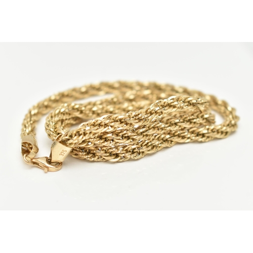 83 - A 9CT GOLD ROPE TWIST CHAIN, hollow chain, fitted with a lobster clasp, hallmarked 9ct London, lengt... 