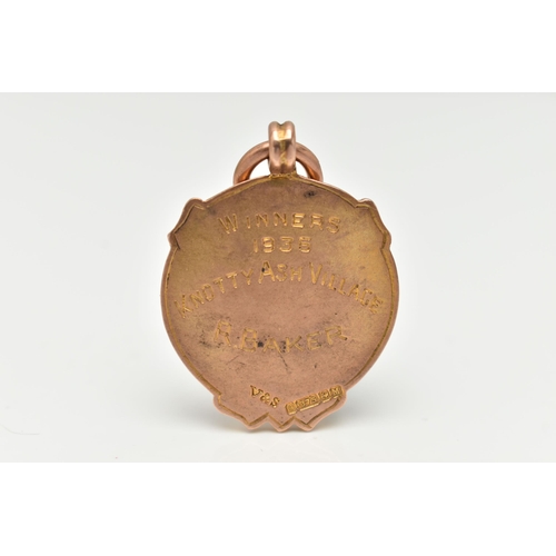 94 - A 9CT GOLD ENAMEL FOB MEDAL, circular form with blue enamel detail, inscribed 'Liverpool & Dist, Ama... 