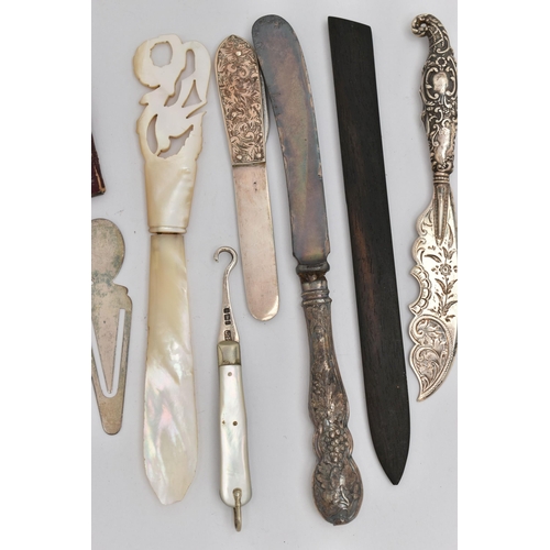 167 - A SELECTION OF SILVER AND ITEMS, to include a late Victorian silver fruit knife, hallmarked 'Sampson... 