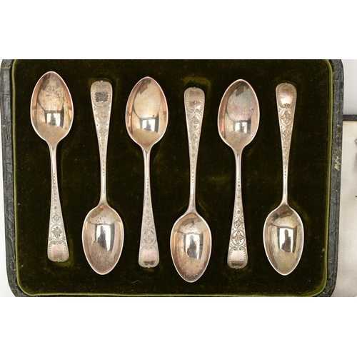 176 - A SELECTION OF SILVER ITEMS, to include a cased set of teaspoons, hallmarked 'Cooper Brothers & Sons... 