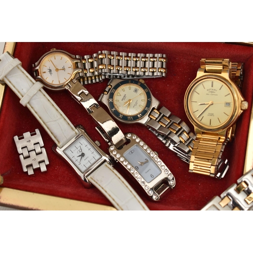 180 - A SMALL BOX OF ASSORTED WRISTWATCHES, to include a ladies 'Tissot' quartz, round mother of pearl dia... 