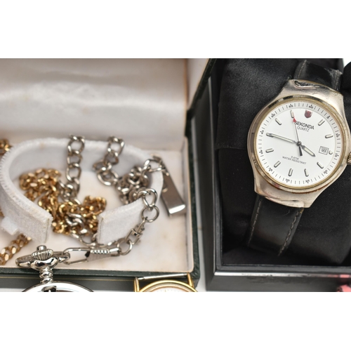 183 - AN ASSORTMENT OF WATCHES, to include a ladies 'Gucci' quartz wristwatch, a gents 'Guess' chronograph... 