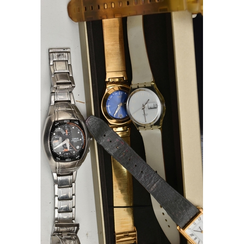 185 - AN ASSORTMENT OF WRISTWATCHES, to include a gold plated 'Swatch Irony' wristwatch SR726SW, a 'Swatch... 