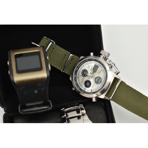 185 - AN ASSORTMENT OF WRISTWATCHES, to include a gold plated 'Swatch Irony' wristwatch SR726SW, a 'Swatch... 