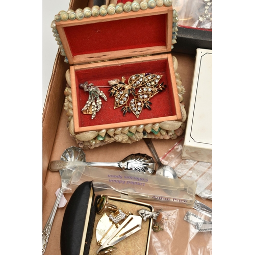 193 - A BOX OF ASSORTED ITEMS, to include a wooden jewellery box with contents of costume jewellery, bangl... 