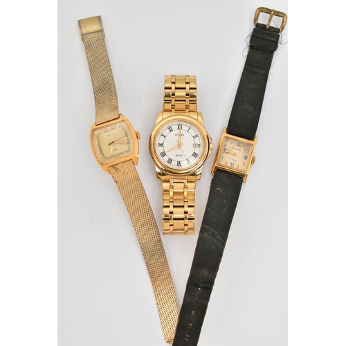 213 - THREE WRISTWATCHES, the first a gents gold plated 'Citizen' WR50, together with two ladies 'Sekonda'... 