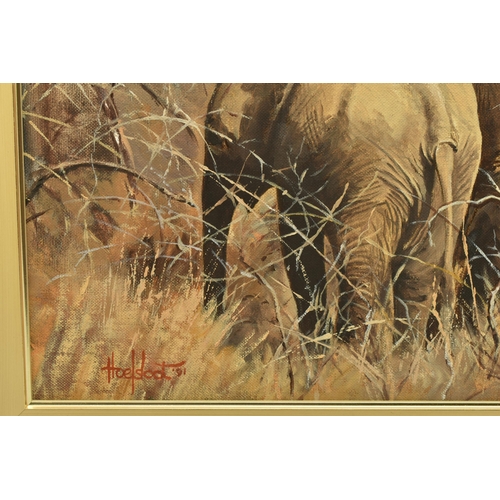 305 - TED HOEFSLOOT (1930-2013) 'MOTHER AND CHILD', an African Elephant and her calf in an African landsca... 