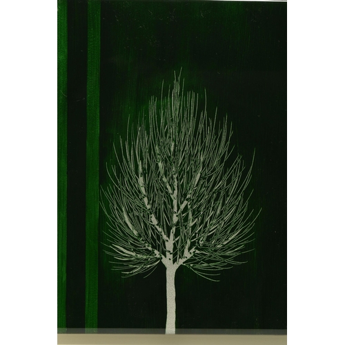 314 - NAKISA SEIKA (JAPAN 1974) 'EMERALD SKY V', a solitary stylised tree against a green backdrop, signed... 