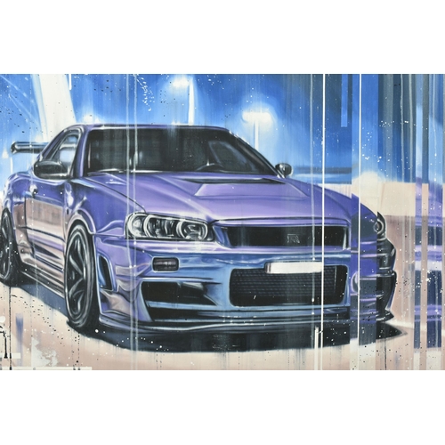 319 - KRIS HARDY (BRITISH 1978) 'GTR II', A NISSAN GTR SPORTS CAR, a contemporary depiction of a purple GT... 