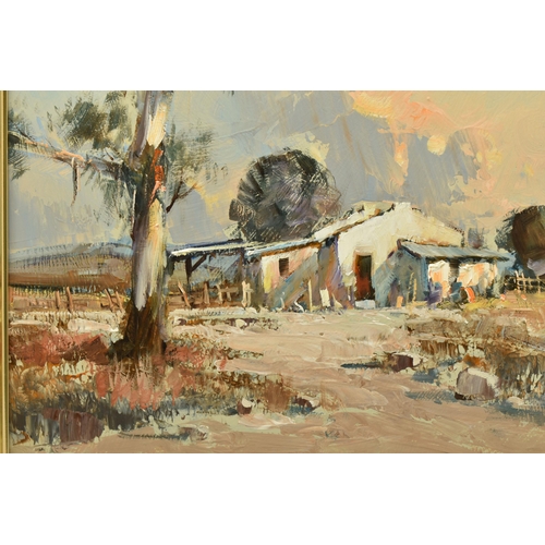 306 - GERRIT ROON (SOUTH AFRICA 1937-2017) TWO SOUTH AFRICAN LANDSCAPES, both depicting whitewashed dwelli... 