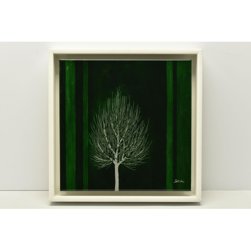 314 - NAKISA SEIKA (JAPAN 1974) 'EMERALD SKY V', a solitary stylised tree against a green backdrop, signed... 