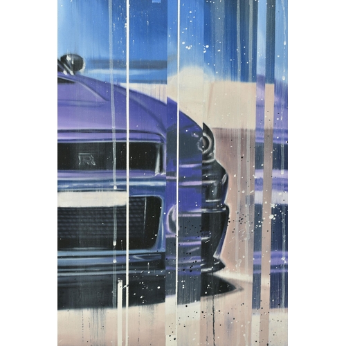 319 - KRIS HARDY (BRITISH 1978) 'GTR II', A NISSAN GTR SPORTS CAR, a contemporary depiction of a purple GT... 