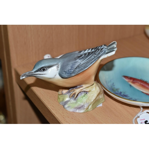 340 - THREE PIECES OF ROYAL WORCESTER PORCELAIN, comprising a 'Spanish Hog' pin dish painted with the fish... 