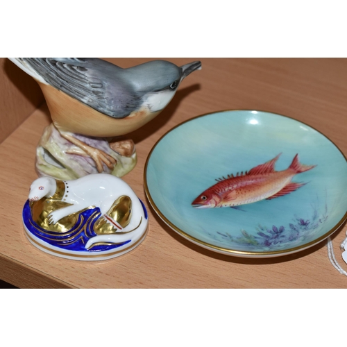 340 - THREE PIECES OF ROYAL WORCESTER PORCELAIN, comprising a 'Spanish Hog' pin dish painted with the fish... 