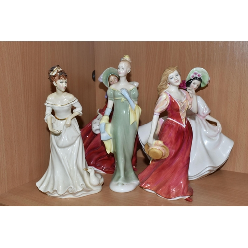 344 - EIGHT ROYAL DOULTON FIGURINES, comprising Fleur HN2368 (hand broken and reglued, back of hand and ro... 