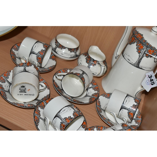 345 - A FIFTEEN PIECE CROWN DUCAL ORANGE TREE COFFEE SET, A1211, comprising coffee pot, cream jug, sugar b... 