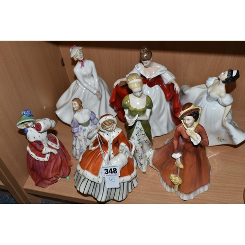 348 - EIGHT ROYAL DOULTON FIGURINES, comprising Noelle HN2179, Julia HN2705, Kate HN2789, Sara HN2265 (sle... 