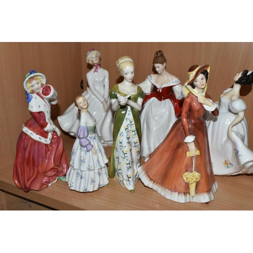 348 - EIGHT ROYAL DOULTON FIGURINES, comprising Noelle HN2179, Julia HN2705, Kate HN2789, Sara HN2265 (sle... 