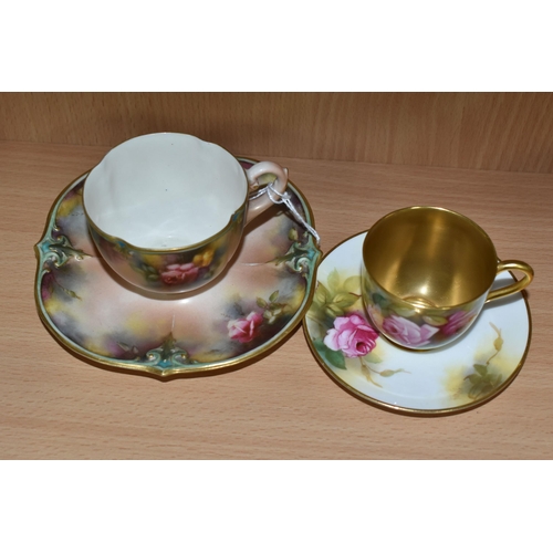 357 - A ROYAL WORCESTER CABINET CUP AND SAUCER, WITH A JAMES HADLEY & SONS TEACUP AND SAUCER, comprising a... 