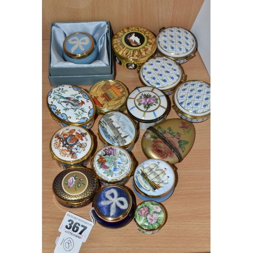 367 - A COLLECTION OF ENAMEL AND PORCELAIN TRINKET BOXES, sixteen pieces to include Limoges, Crummles & Co... 