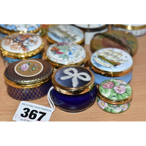 367 - A COLLECTION OF ENAMEL AND PORCELAIN TRINKET BOXES, sixteen pieces to include Limoges, Crummles & Co... 