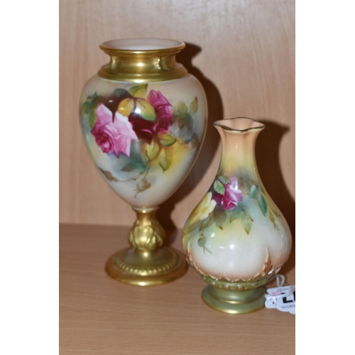 377 - TWO ROYAL WORCESTER BLUSH IVORY VASES, comprising a relief moulded bud vase, model No. 285 decorated... 