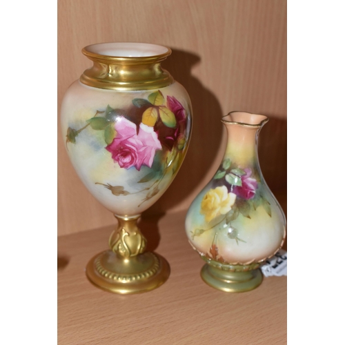 377 - TWO ROYAL WORCESTER BLUSH IVORY VASES, comprising a relief moulded bud vase, model No. 285 decorated... 