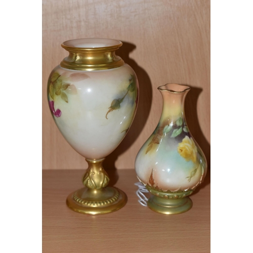 377 - TWO ROYAL WORCESTER BLUSH IVORY VASES, comprising a relief moulded bud vase, model No. 285 decorated... 