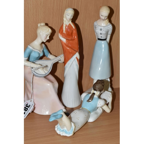 381 - A GROUP OF ROYAL DOULTON FIGURES, comprising Faraway HN2133, Melody HN2202, Teenager HN2203, Sweet S... 