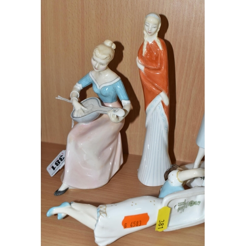 381 - A GROUP OF ROYAL DOULTON FIGURES, comprising Faraway HN2133, Melody HN2202, Teenager HN2203, Sweet S... 