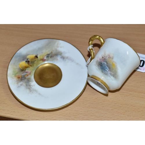 390 - A ROYAL WORCESTER PORCELAIN CABINET CUP AND SAUCER, hand painted depicting Moorland sheep by James S... 