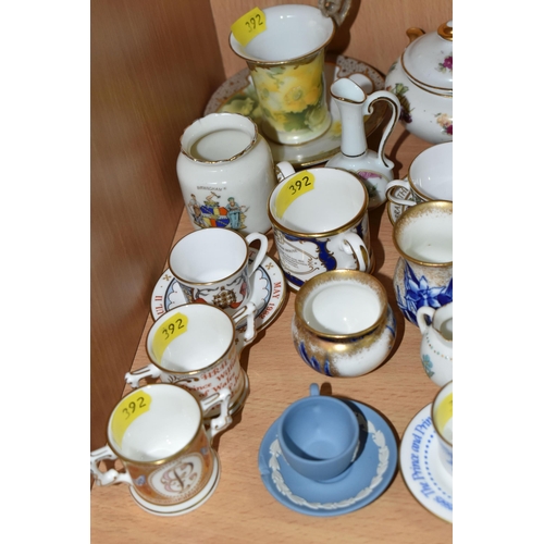 392 - A COLLECTION OF MINIATURE CERAMICS, comprising a blue and white onion vase, a Royal Doulton 'Royal b... 