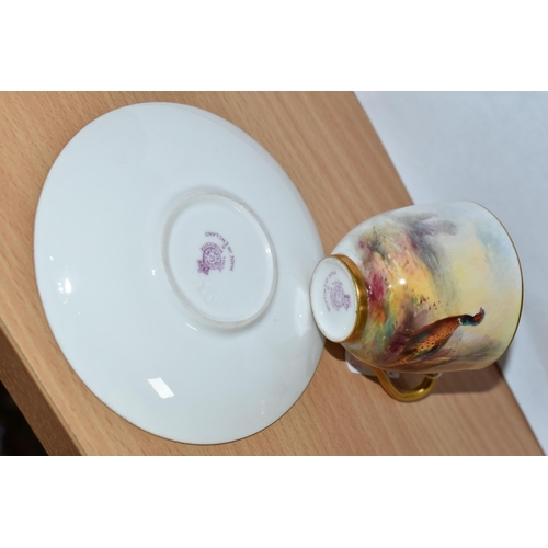 397 - A ROYAL WORCESTER CABINET CUP AND SAUCER, signed by James Stinton, date cypher 1912, decorated with ... 