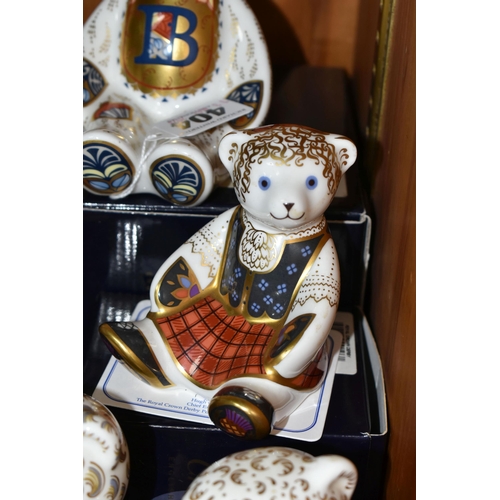 404 - FIVE ROYAL CROWN DERBY IMARI PAPERWEIGHTS, comprising 'Drummer Bear' introduced 1998-2004, gold stop... 