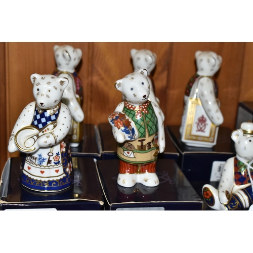 405 - A GROUP OF NINE ROYAL CROWN DERBY MINIATURE TEDDIES MODELLED BY MARK DELF, comprising 'Daddy and Geo... 