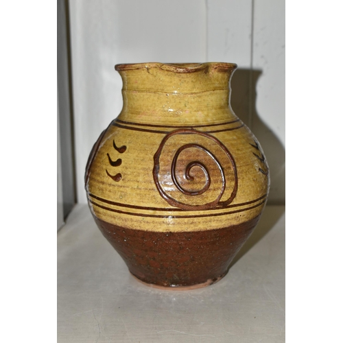 418 - MICHAEL CARDEW (1901-1983) FOR WINCHCOMBE POTTERY, a slip decorated jug with impressed Cardew and Wi... 