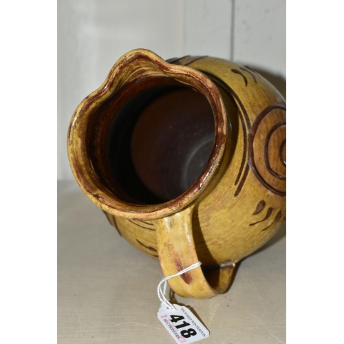 418 - MICHAEL CARDEW (1901-1983) FOR WINCHCOMBE POTTERY, a slip decorated jug with impressed Cardew and Wi... 