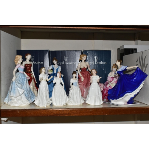 419 - TEN ROYAL DOULTON FIGURINES, comprising Stephanie HN4907 with certificate and box, Elaine HN2791 wit... 