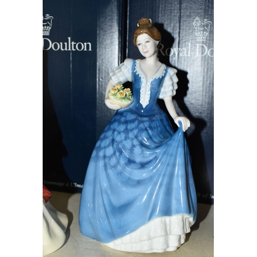 419 - TEN ROYAL DOULTON FIGURINES, comprising Stephanie HN4907 with certificate and box, Elaine HN2791 wit... 