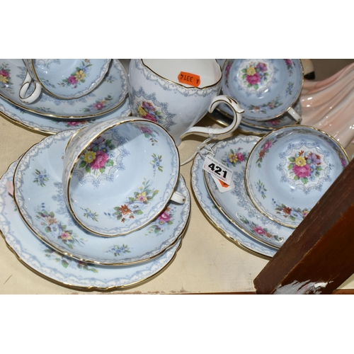 421 - A SHELLEY 'CROCHET' PATTERN TWENTY PIECE TEA SET, comprising six tea cups, six saucers, six tea plat... 