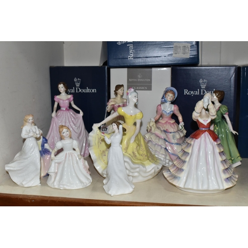 427 - TEN ROYAL DOULTON FIGURINES, comprising Hannah HN3369 with inscription and date 1996 to base togethe... 