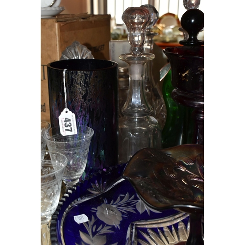 437 - A COLLECTION OF VARIOUS DECORATIVE GLASSWARE including three Murano style art  glass objects, six gl... 