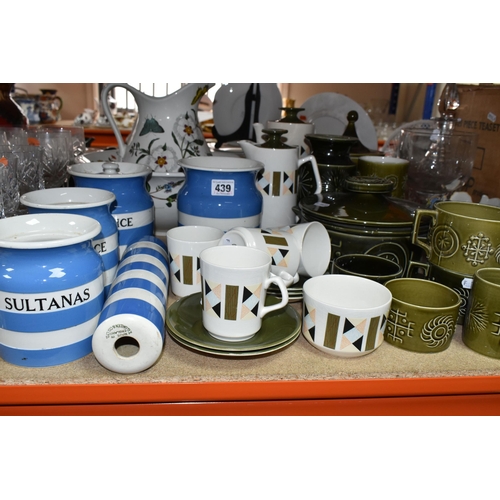 439 - A LARGE COLLECTION OF CERAMIC KITCHENWARE INCLUDING PORTMERION, BESWICK AND T.G. GREEN 'CORNISH WARE... 