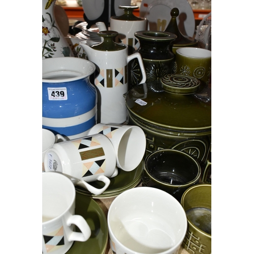 439 - A LARGE COLLECTION OF CERAMIC KITCHENWARE INCLUDING PORTMERION, BESWICK AND T.G. GREEN 'CORNISH WARE... 