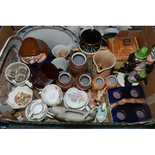 462 - FOUR BOXES AND LOOSE CERAMICS AND GLASSWARE, including a two person boxed Argyle tea set, Lord Nelso... 