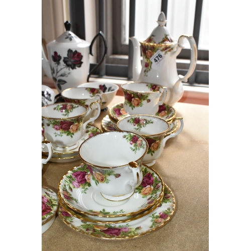 476 - TWO ROYAL ALBERT PORCELAIN PART TEA SETS IN 'MASQUERADE' AND 'OLD COUNTRY ROSES' PATTERNS, including... 