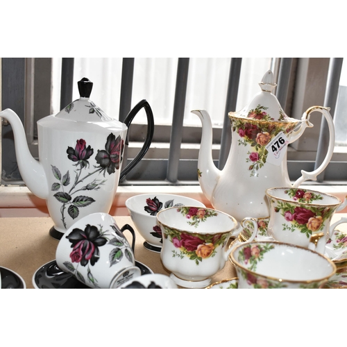 476 - TWO ROYAL ALBERT PORCELAIN PART TEA SETS IN 'MASQUERADE' AND 'OLD COUNTRY ROSES' PATTERNS, including... 